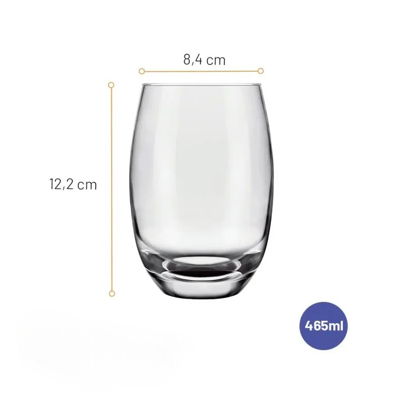 Medidas do copo de vidro Aruba de 465 ml