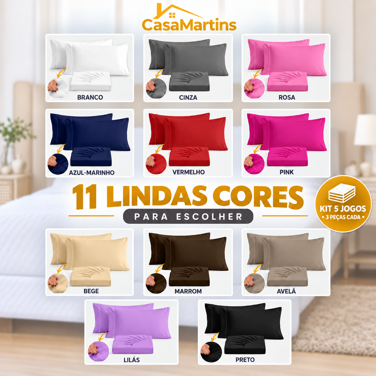Cores disponíveis para os jogos de cama CasaMartins