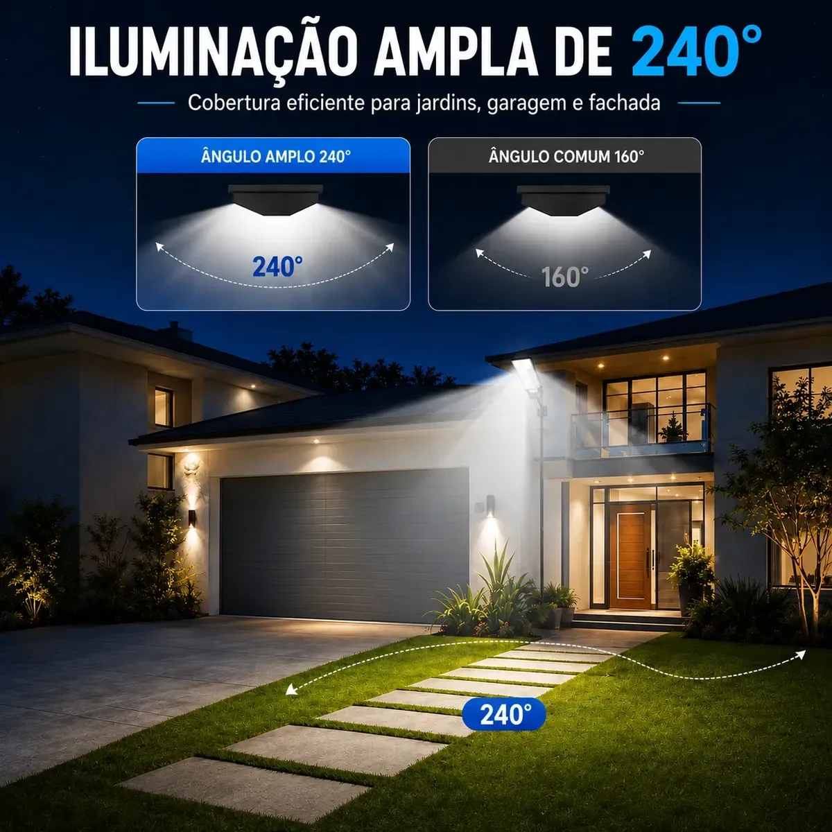Iluminação ampla de 240 graus