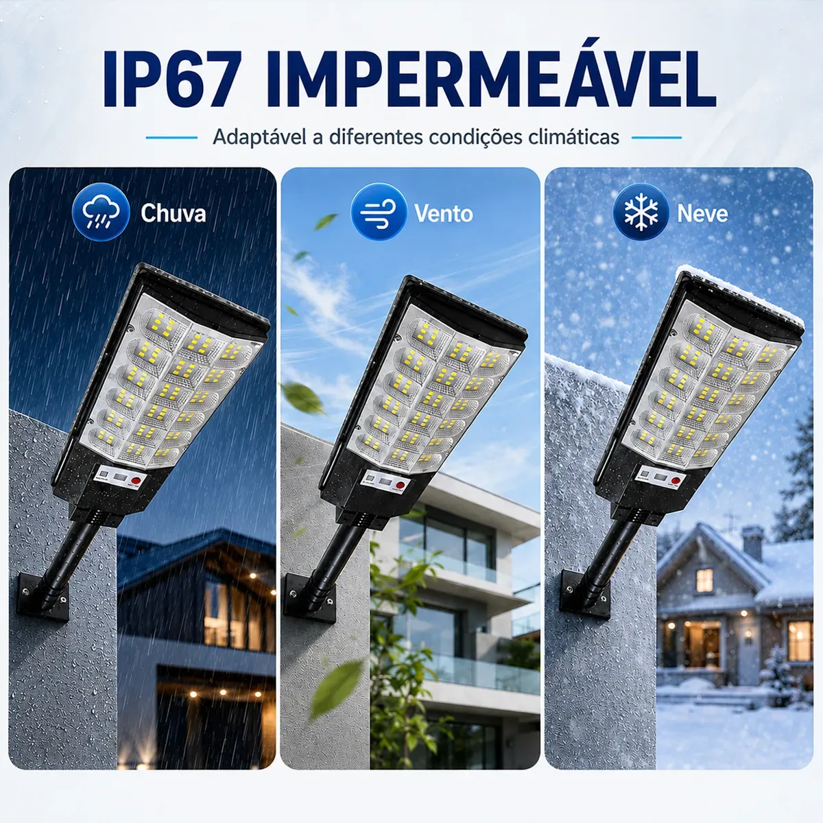 Luminária solar resistente à chuva com proteção IP65