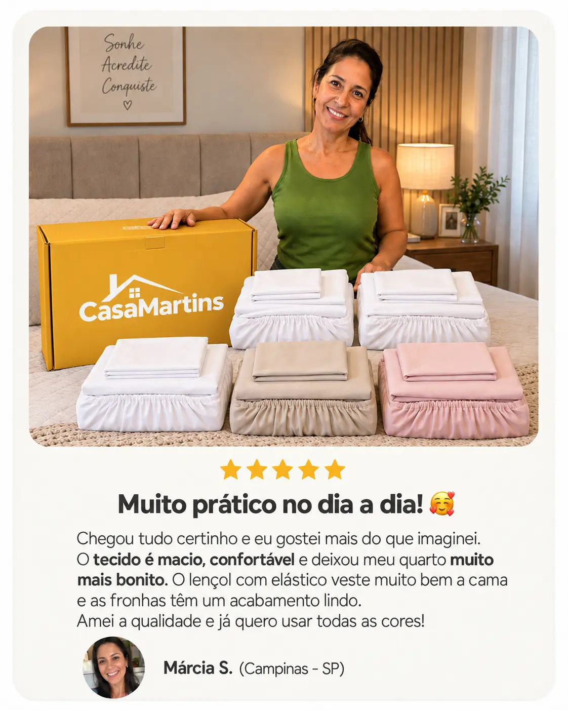 Avaliação de cliente sobre o kit de jogos de cama