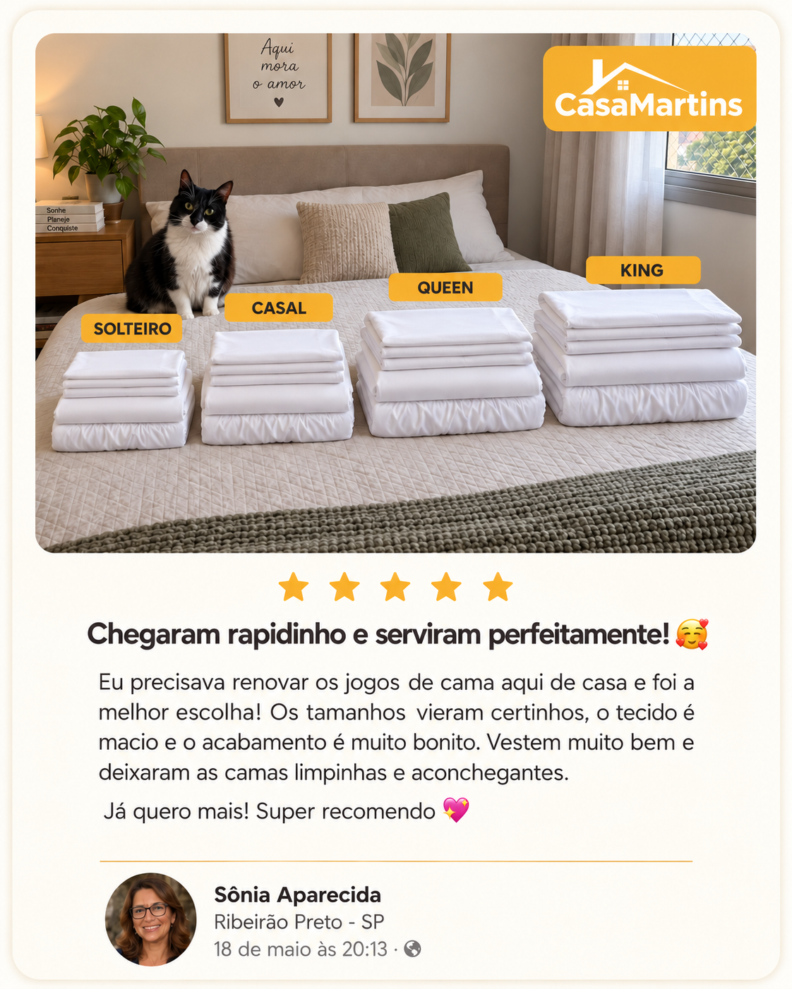 Avaliação sobre tamanhos dos jogos de cama CasaMartins